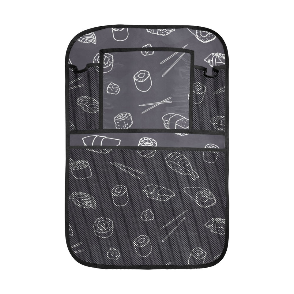 sushi pattern black background Car Seat Back Organizer
