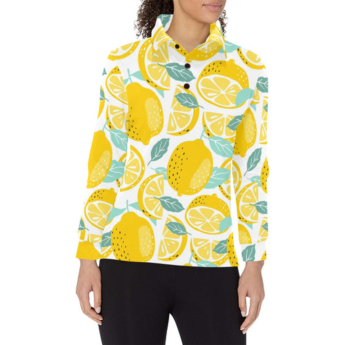 lemon design pattern Women's Long Sleeve Polo Shirt