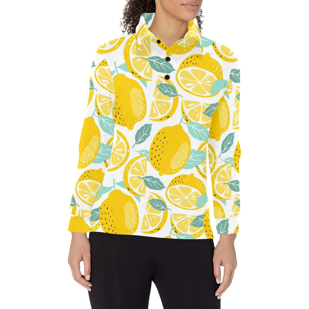 lemon design pattern Women's Long Sleeve Polo Shirt