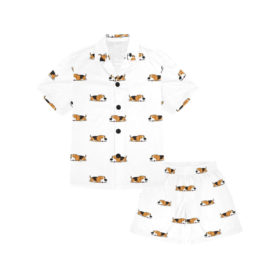 Cute beagle dog sleeping pattern Kids' Boys' Girls' V-Neck Short Pajama Set