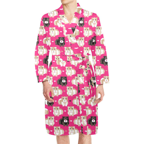 Guinea Pig Pattern Print Design 01 Men's Long Sleeve Belted Night Robe