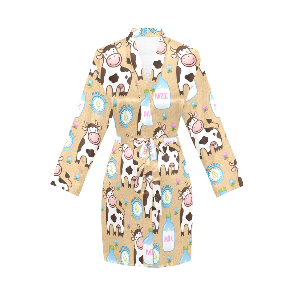 Cow bottle of milk pattern Women's Long Sleeve Belted Night Robe