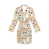 Cow bottle of milk pattern Women's Long Sleeve Belted Night Robe