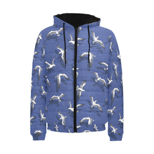 Seagull Pattern Print Design 03 Men's Padded Hooded Jacket