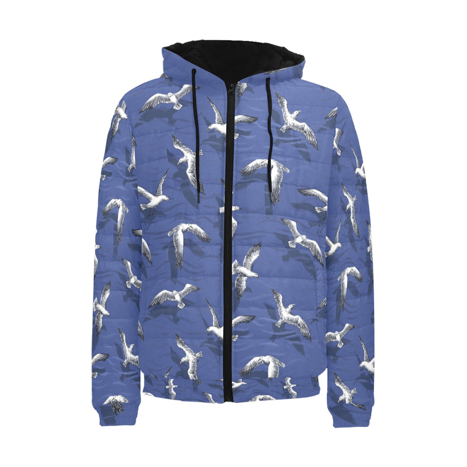 Seagull Pattern Print Design 03 Men's Padded Hooded Jacket