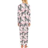 Zebra pink flower background Women's All Over Print Pajama Set