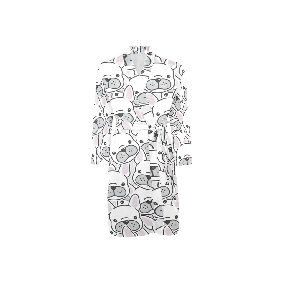 Cute french bulldog head pattern Men's Long Sleeve Belted Night Robe