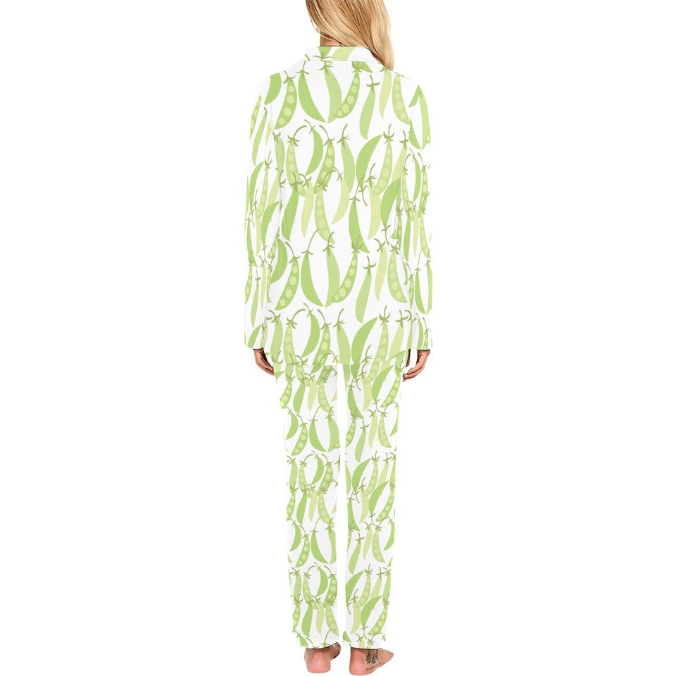 Green Peas Pattern Print Design 03 Women's Long Pajama Set