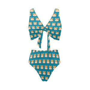 Guinea Pig Pattern Print Design 03 Chest Bowknot High Waisted Bikini Swimsuit