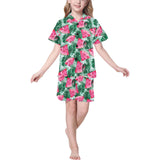 Watermelons tropical palm leaves pattern Kids' Boys' Girls' V-Neck Short Pajama Set