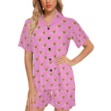 Pancake Pattern Print Design 04 Women's V-Neck Short Pajama Set