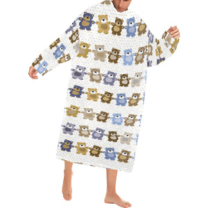 Teddy Bear Pattern Print Design 02 Blanket Robe with Sleeves