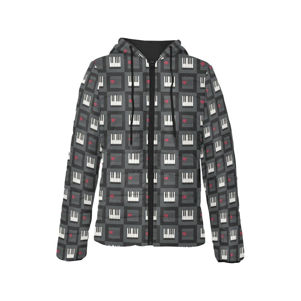 Piano Pattern Print Design 05 Women's Padded Hooded Jacket