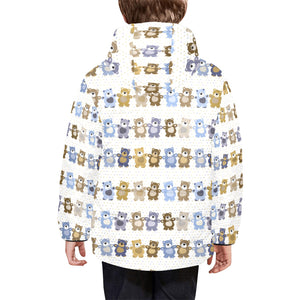 Teddy Bear Pattern Print Design 02 Kids' Boys' Girls' Padded Hooded Jacket