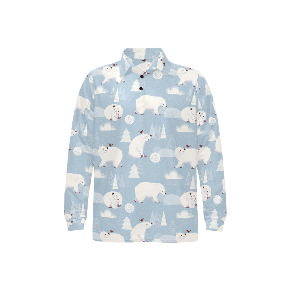 Cute polar bears Christmas decoration pattern Men's Long Sleeve Polo Shirt