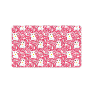 Maneki neko cat sakura pink background Doormat