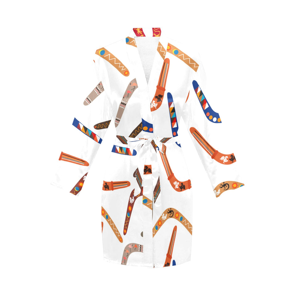 Boomerang Australian aboriginal ornament pattern Women's Long Sleeve Belted Night Robe