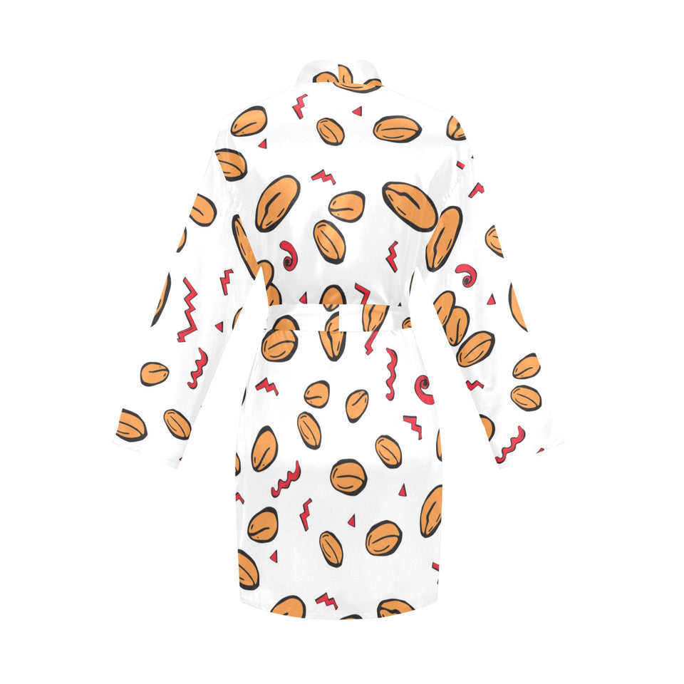 peanuts pattern background Women's Long Sleeve Belted Night Robe