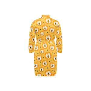 Lion Pattern Print Design 03 Men's Long Sleeve Belted Night Robe