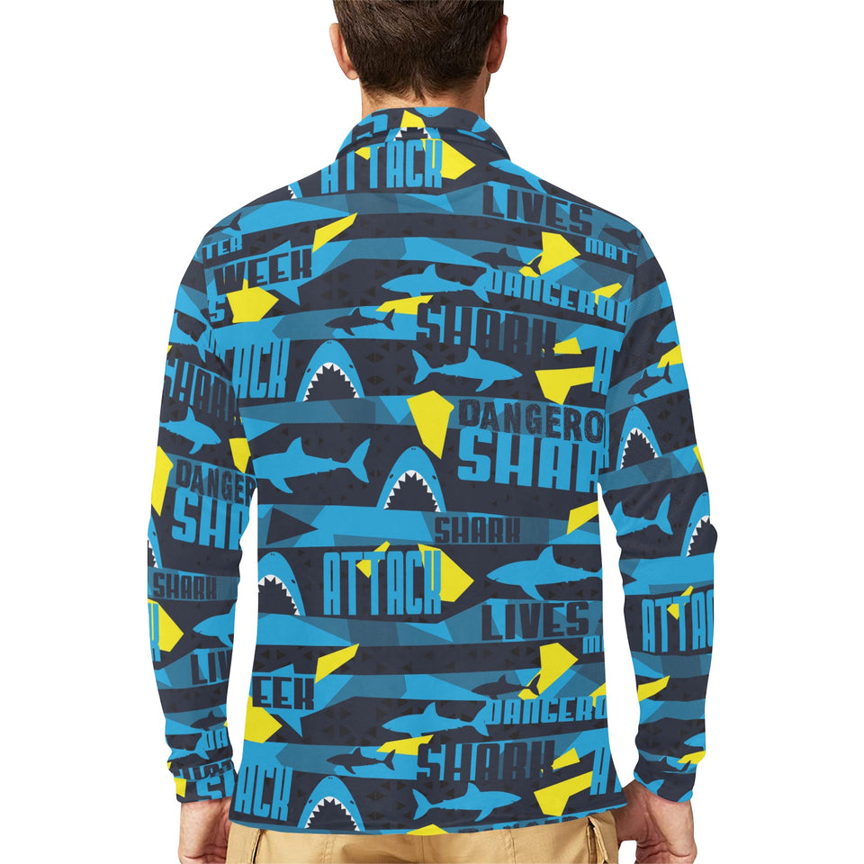 Shark dangerous Men's Long Sleeve Polo Shirt