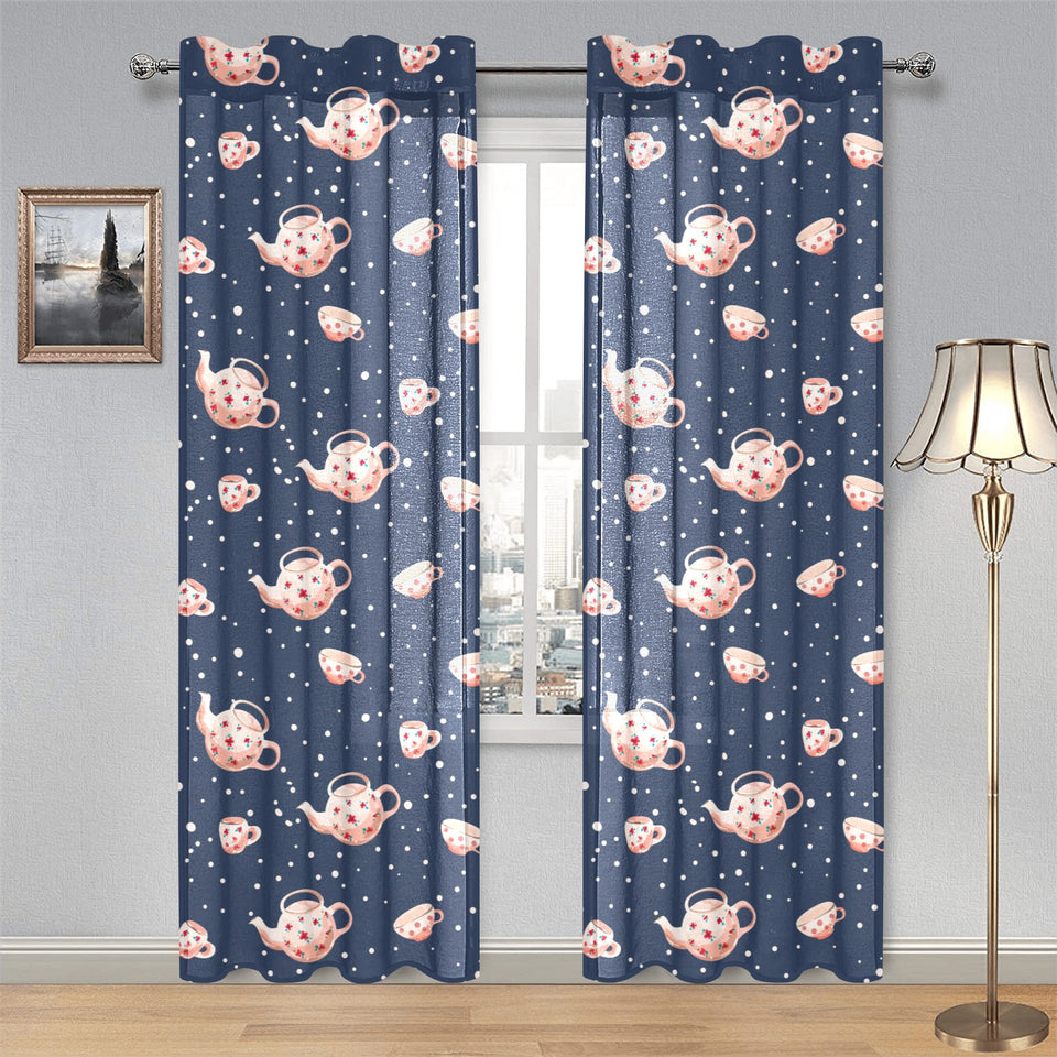 Tea pots Pattern Print Design 04 Gauze Curtain