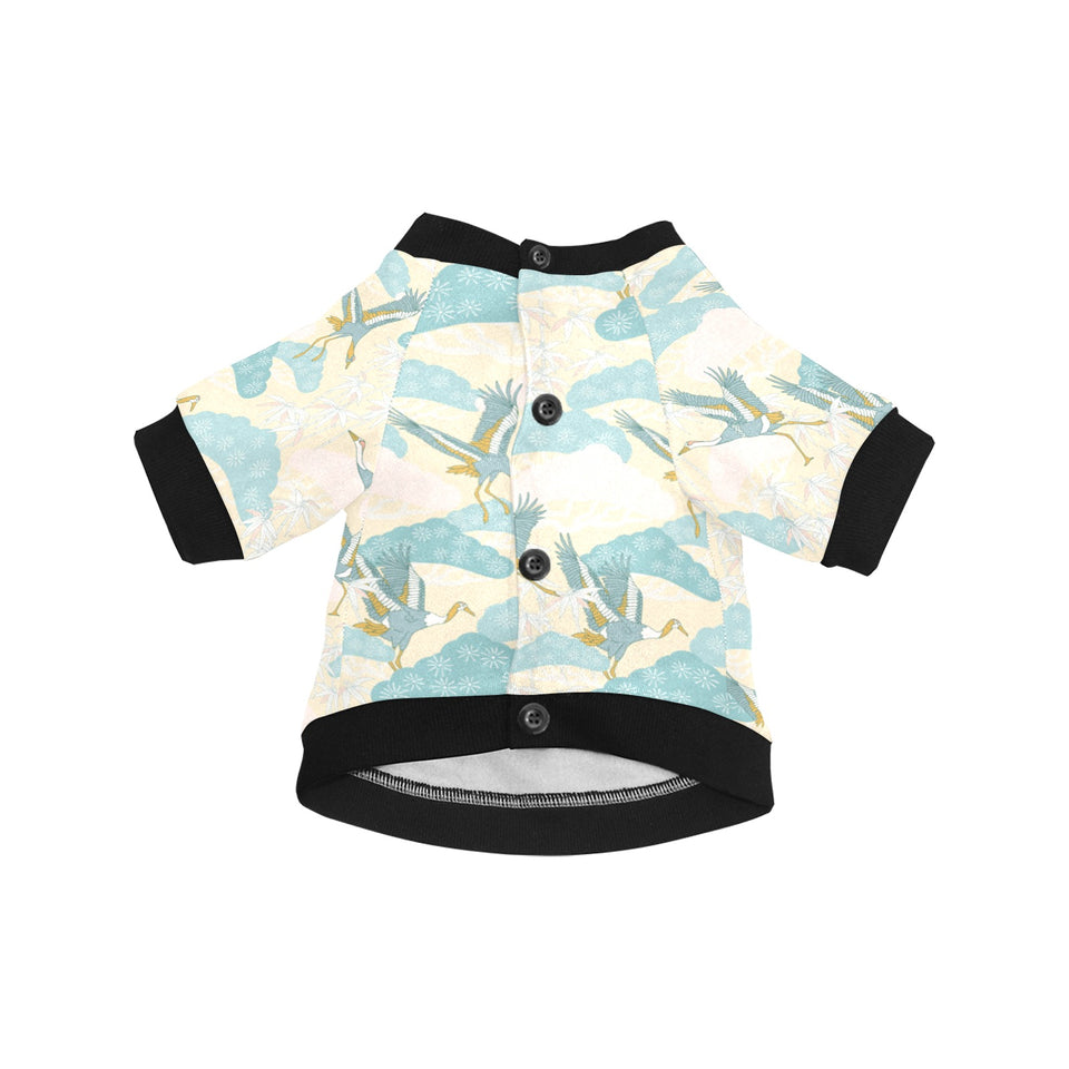 Bonsai bamboo stork japanese pattern cream theme All Over Print Pet Dog Round Neck Fuzzy Shirt