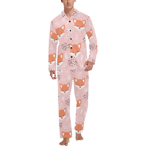 Cute fox pattern pink background Men's Long Pajama Set