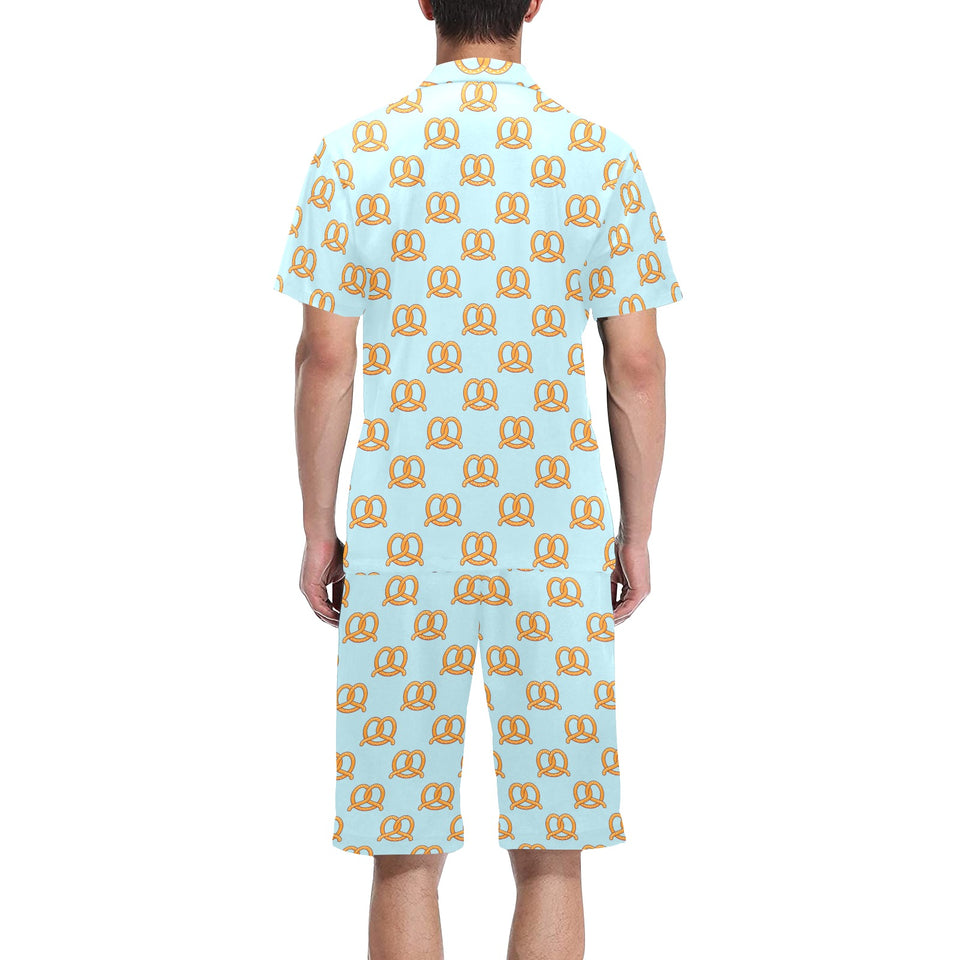 Pretzels Pattern Print Design 03 Men's V-Neck Short Pajama Set