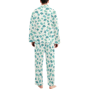 Green ginkgo leaves pattern Men's Long Pajama Set