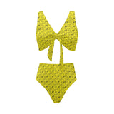 Duck Pattern Print Design 02 Chest Bowknot High Waisted Bikini Swimsuit