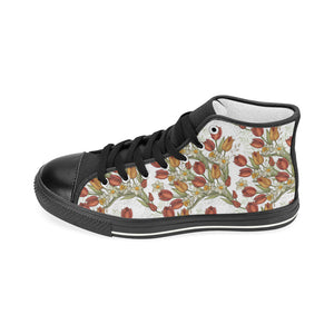 Red tulips and daffodils pattern Women's High Top Canvas Shoes Black