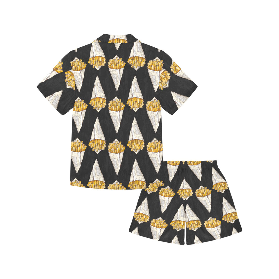 French fries dark background Kids' Boys' Girls' V-Neck Short Pajama Set