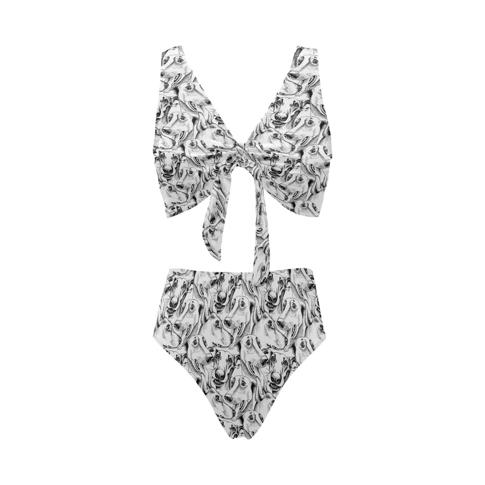 Greyhound Pattern Print Design 01 Chest Bowknot High Waisted Bikini Swimsuit