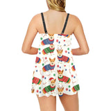 Corgi Christmas Pattern Chest Sexy Pleated Two Piece Swim Dress