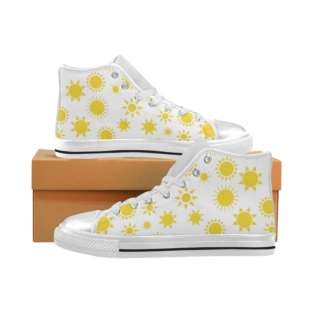 Sun pattern Women's High Top Canvas Shoes White