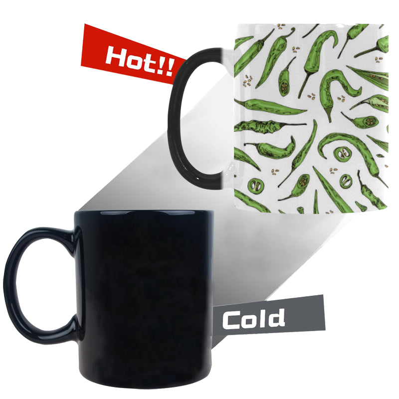 Hand drawn sketch style green Chili peppers patter Morphing Mug Heat Changing Mug
