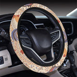 Cute rooster chicken cock floral ornament backgrou Car Steering Wheel Cover