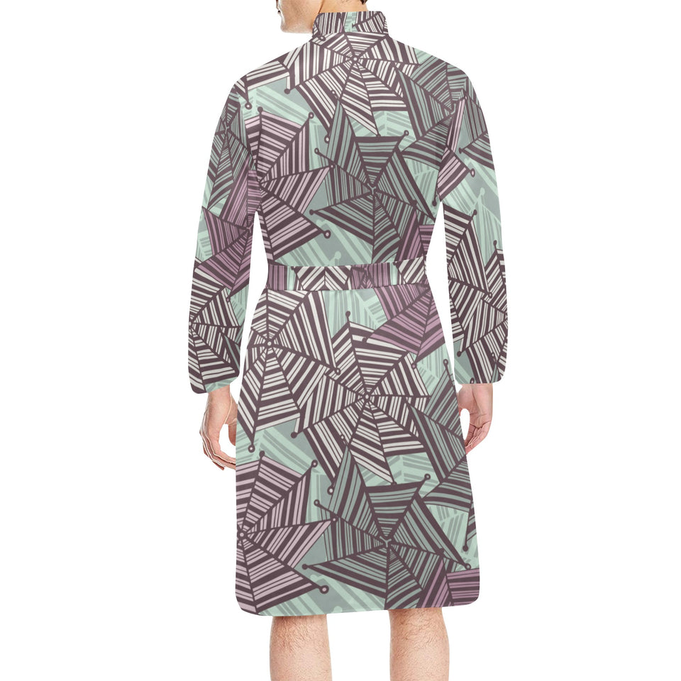 Spider web cobweb design color pattern Men's Long Sleeve Belted Night Robe