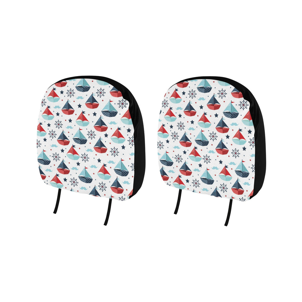 Cute color paper sailboat pattern Car Headrest Cover