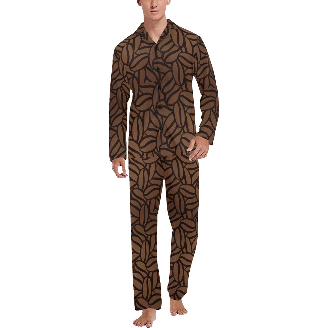 coffee bean pattern Men's Long Pajama Set