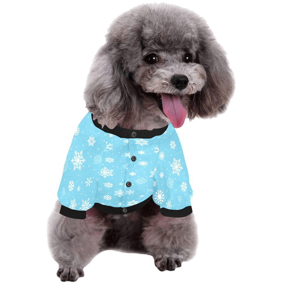 Snowflake pattern blue background All Over Print Pet Dog Round Neck Fuzzy Shirt