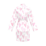 Watercolor pink heart pattern Women's Long Sleeve Belted Night Robe