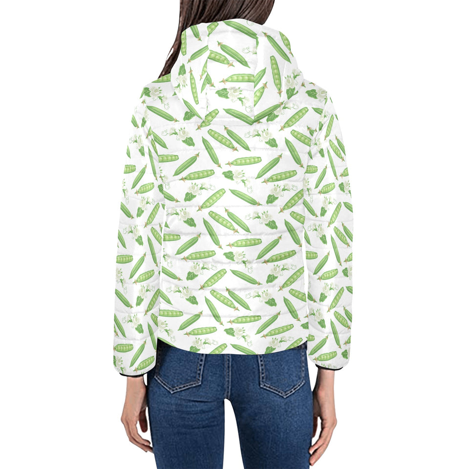 Green Peas Pattern Print Design 04 Women's Padded Hooded Jacket