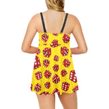 Dice Pattern Print Design 04 Chest Sexy Pleated Two Piece Swim Dress
