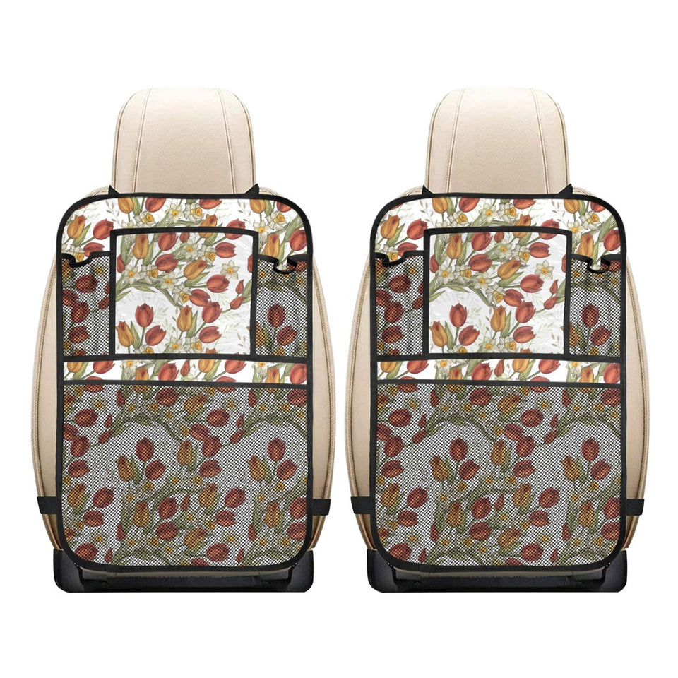 Red tulips and daffodils pattern Car Seat Back Organizer