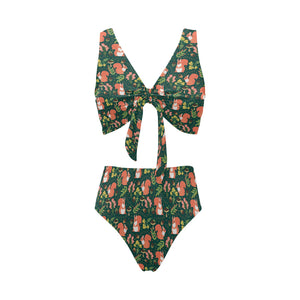 Squirrel Pattern Print Design 03 Chest Bowknot High Waisted Bikini Swimsuit