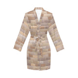 Brick Printed Pattern Print Design 01 Women's Long Sleeve Belted Night Robe