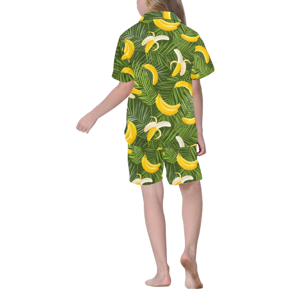 Banana Palm Leaves pattern Kids' Boys' Girls' V-Neck Short Pajama Set