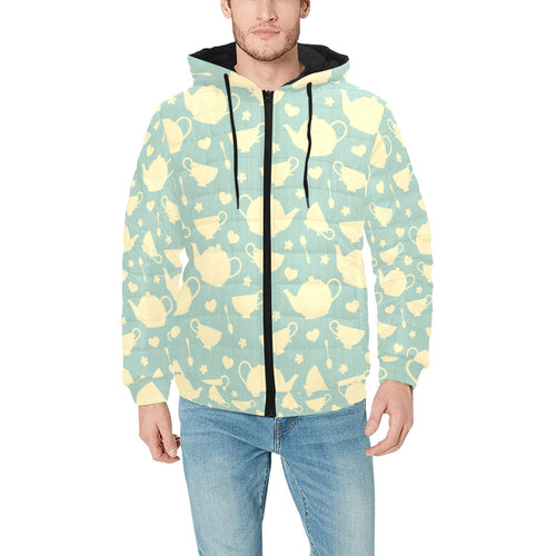 Tea pots Pattern Print Design 02 Men's Padded Hooded Jacket