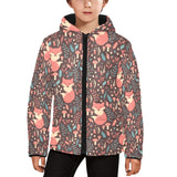 fox leaves mushroom pattern Kids' Boys' Girls' Padded Hooded Jacket